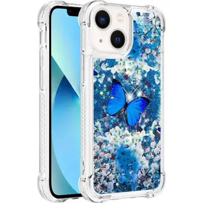 Trolsk Mobilskal med Flytande Glitter - Fjäril (iPhone 15)