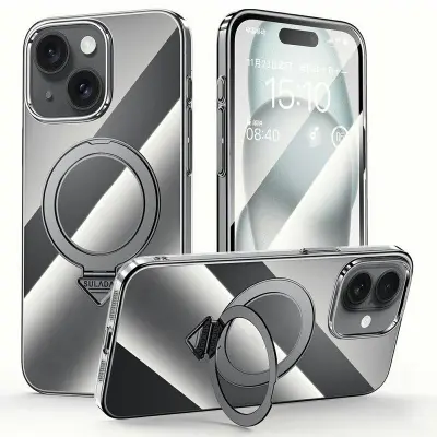 SULADA iPhone 15 Mobilskal MagSafe Fällbart Ställ Klart PC - Svart