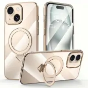 SULADA iPhone 15 Mobilskal MagSafe Fällbart Ställ Klart PC Guld