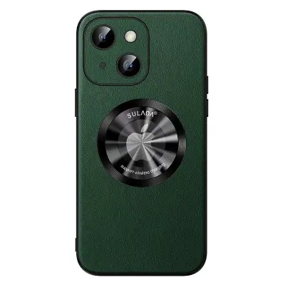 SULADA iPhone 15 Skal PU Läder + TPU MagSafe Kompatibel Grön