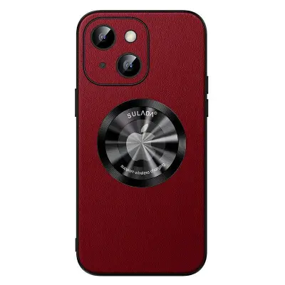 SULADA iPhone 15 Skal PU Läder + TPU MagSafe Kompatibel Röd