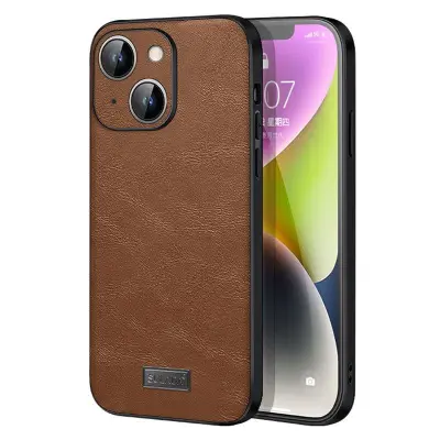 SULADA iPhone 15 Skal PU Läder Coated TPU+PC Drop Skydd Brun