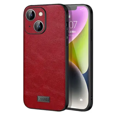 SULADA iPhone 15 Skal PU Läder Coated TPU+PC Röd Drop Skydd