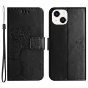 Trolsk Tree and Owl Wallet (iPhone 15) - Svart