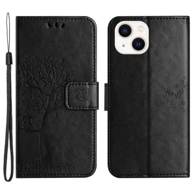 Trolsk Tree and Owl Wallet (iPhone 15) - Svart