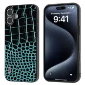 ABEEL iPhone 16 Plus Fodral Äkta Läder Krokodiltextur - Mörkgrön