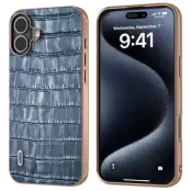 ABEEL iPhone 16 Plus Mobilskal Äkta läder Crocodile - Blå