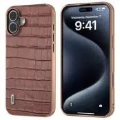 ABEEL iPhone 16 Plus Mobilskal Äkta läder Crocodile - Brun