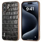 ABEEL iPhone 16 Plus Mobilskal Äkta läder Crocodile - Svart