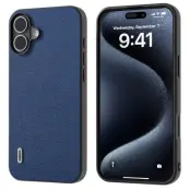 ABEEL iPhone 16 Plus Skal Äkta Läder PC+TPU Telefonfodral Blå