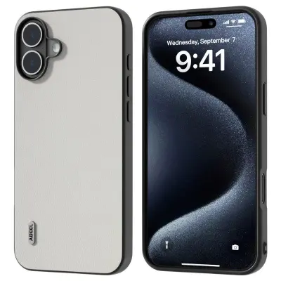 ABEEL iPhone 16 Plus Skal Äkta Läder PC+TPU Telefonfodral Vit
