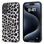 ABEEL iPhone 16 Plus Skal Leopardtryck Läder + TPU Silver
