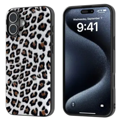 ABEEL iPhone 16 Plus Skal Leopardtryck Läder + TPU Silver