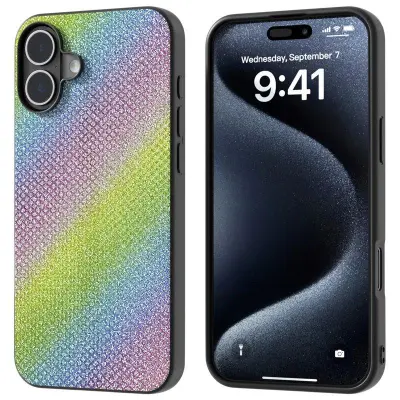 ABEEL iPhone 16 Plus Skal Rhinestone Textur Svart Kantskydd