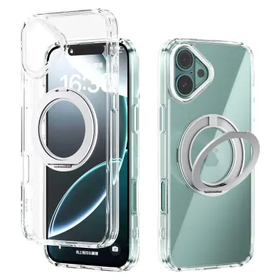 ABEEL Q-LUCK iPhone 16 Plus Skal Shockproof Rotating Kickstand Silver