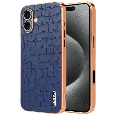 AZNS iPhone 16 Plus Fodral Electroplating KonstLäder - Blå