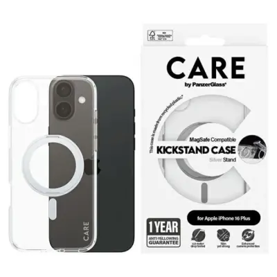 CARE By PanzerGlass Mobilskal till iPhone 16 Plus MagSafe Kickstand - Silver