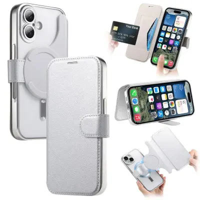 CASENEO Mobilskal till iPhone 16 Plus TPU Inre - Äkta läder - Silver