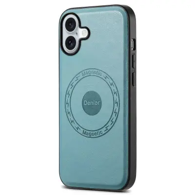 DENIOR A10 iPhone 16 Plus Fodral Läder TPU PC Hybrid Blå