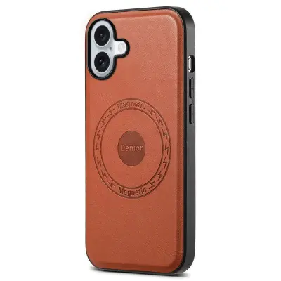 DENIOR A10 iPhone 16 Plus Fodral Läder TPU PC Hybrid Brun