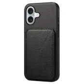 DENIOR D04 iPhone 16 Plus Fodral Läderbelagt PC+TPU Svart