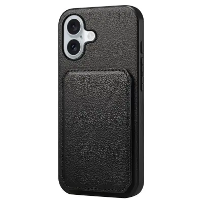 DENIOR D04 iPhone 16 Plus Fodral Läderbelagt PC+TPU Svart