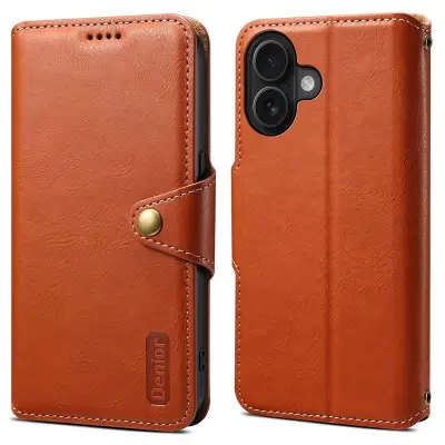 DENIOR iPhone 16 Plus Fodral Plånbok Äkta Läder - Brun