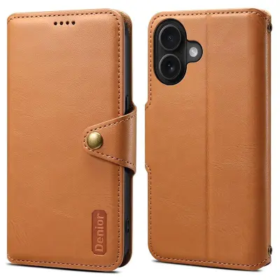 DENIOR iPhone 16 Plus Fodral Plånbok Äkta Läder Khaki