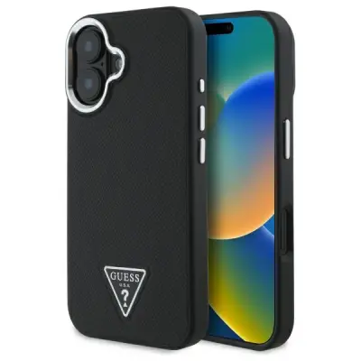 Guess Mobilskal till iPhone 16 Plus MagSafe Grained Triangle - Svart