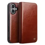 Qialino iPhone 16 Plus Plånboksfodral Äkta Läder Korthållare