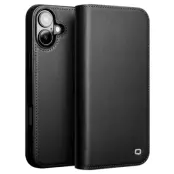 Qialino iPhone 16 Plus Plånboksfodral Äkta läder - Svart