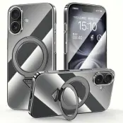 SULADA iPhone 16 Plus Skal MagSafe Kickstand Klar PC Titanium Black