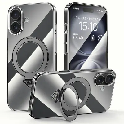 SULADA iPhone 16 Plus Skal MagSafe Kickstand Klar PC Titanium Black