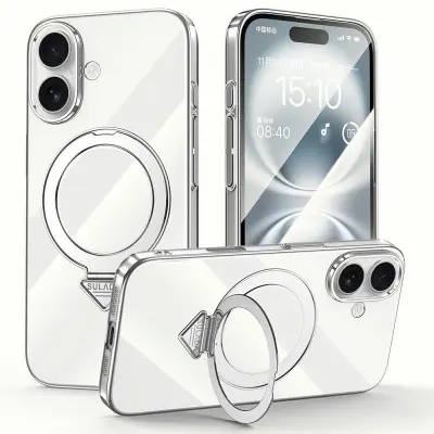 SULADA iPhone 16 Plus Skal MagSafe Kickstand Klar PC Titanium Silver