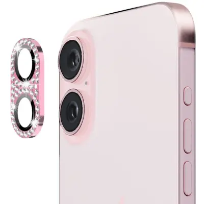Enkay Rhinestone Camera Glass (iPhone 16/16 Plus) - Rosa