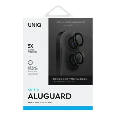UNIQ iPhone 16/16 Plus Kameralinsskydd Härdat Glas Optix - Svart
