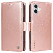 YIKATU iPhone 16 Plus Plånboksfodral Litchi Texture - Roséguld