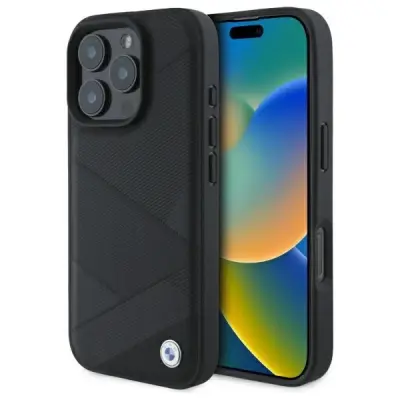BMW Mobilskal till iPhone 16 Pro Max Sign Läder Crossing Lines