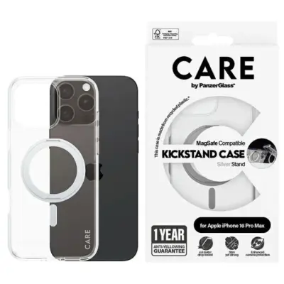 CARE By PanzerGlass Mobilskal till iPhone 16 Pro Max MagSafe Kickstand - Silver