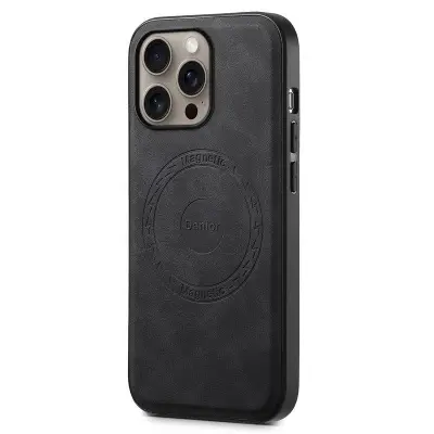 DENIOR A11 iPhone 16 Pro Max Fodral KonstLäder Svart