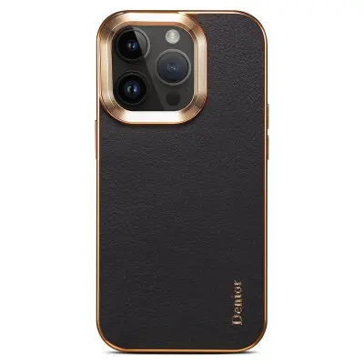DENIOR Mobilskal till iPhone 16 Pro Max Äkta Läder PC+TPU Svart