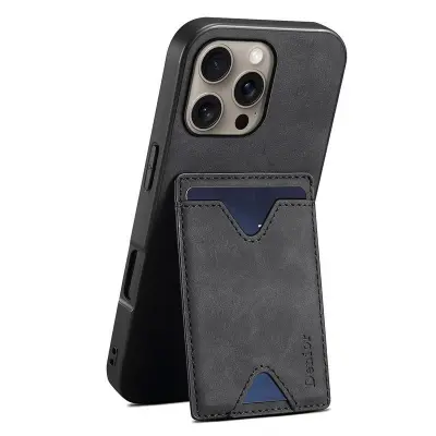 DENIOR iPhone 16 Pro Max Fodral Läder + TPU Med Kortfack - Svart