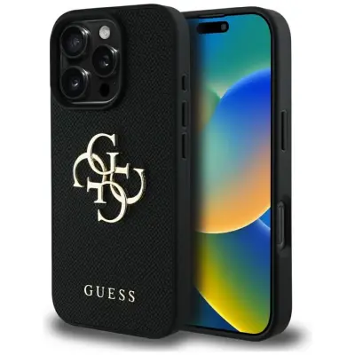 Guess iPhone 16 Pro Max Mobilskal Grained Big 4G Small Classic Logo - Svart