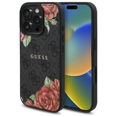 Guess Mobilskal till iPhone 16 Pro Max MagSafe 4G Flowers Print - Svart