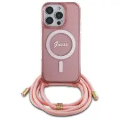 Guess iPhone 16 Pro Max Mobilskal MagSafe Crossbody Cord Script - Rosa