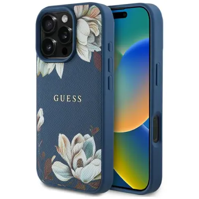 Guess iPhone 16 Pro Max Mobilskal Magsafe Flower Pattern - Blå