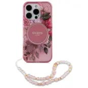 Guess iPhone 16 Pro Max Mobilskal MagSafe IML Flowers Med Pearl Strap