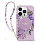 Guess iPhone 16 Pro Max Mobilskal MagSafe IML Flowers Med Pearl Strap - Lila