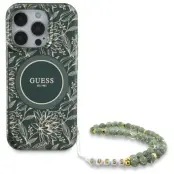 Guess iPhone 16 Pro Max Mobilskal MagSafe IML Flowers Med Strap - Grön