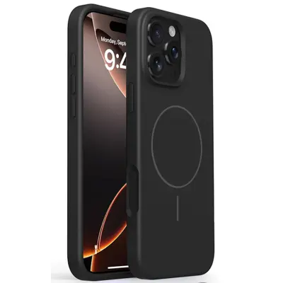 iPhone 16 Pro Max Mobilskal MagSafe Liquid Silikon Microfiber - Svart